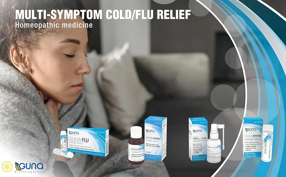 GUNA Defense Homeopathic Support for Cough and Sore Throat - multi-symptom cold flu relief