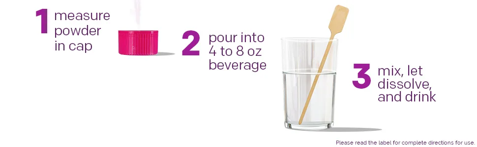 MIRALAX 7DOSE 4.1OZ (119G) 3PC INNER - how to use, how to take, measure powder in cap, pour into beverage, mix, dissolve, drink