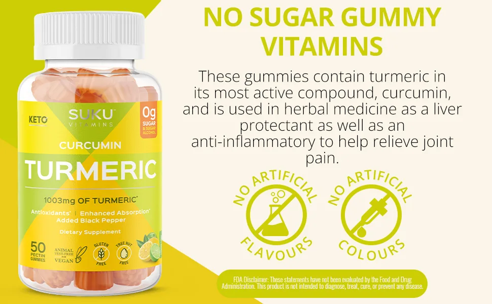 SUKU Turmeric Curcumin Gummies - turmeric no sugar gummy