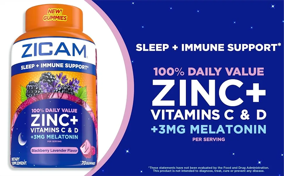 Zicam Sleep + Immune Support - Sleep + Immune Support* 100% Daily Value Zinc + Vitamins C & D +3MG Melatonin per serving