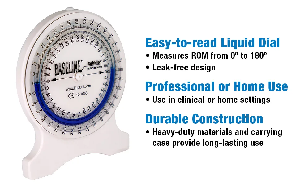 Baseline Bubble Inclinometer - rom measurements from 0 to 180 degrees heavy duty durable inclinometer from baseline