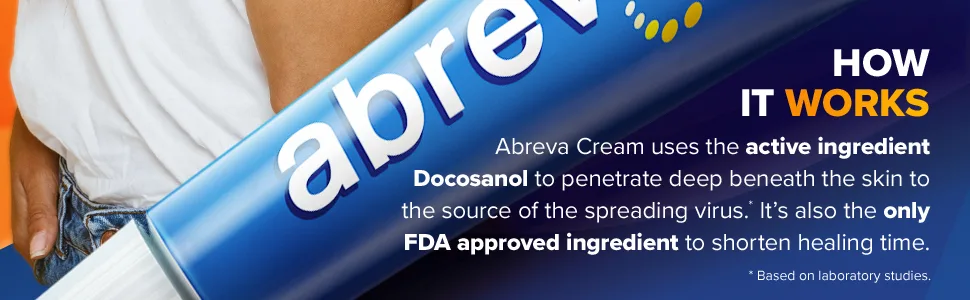 Abreva Cream - Abreva Docosanol 10% Cream Tube, FDA Approved Treatment for Cold Sore/Fever Blister, 4 grams Twinpac