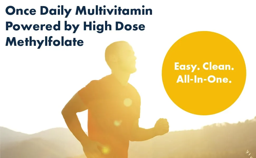 MethylPro Multivitamin + L-Methylfolate 15 mg - High Dose Methyl Folate Once-Daily Mood Support Supplement Multivitamin for Women & Men - B Complex 2000 IU Vitamin D + Vitamin C + More (30 Capsules) - potent high potency folate methylfolate multi multivitamin vitamin