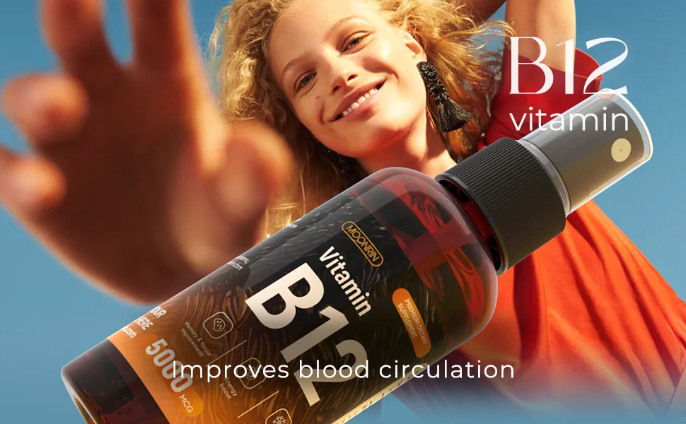 MOONRIN B12 Liquid Spray  Vitamin B12 Drops for Energy and Nerve Function  Support Brain Memory Mood Immune System with B12 Sublingual Vitamins  Maximum Strength Vegan B12 Supplement  2 Fl Oz - b12 liquid spray