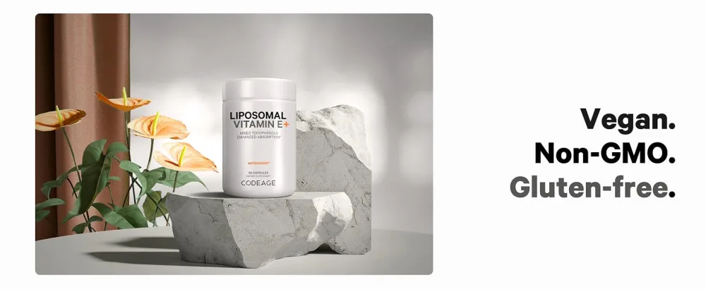 Codeage Liposomal Vitamin E Supplement All Vitamin E Tocopherols - Alpha Tocopherol Beta Gamma Delta - Liposomal for Bioavailability - Antioxidant Vitamin E Isomers - 3-Month Supply 90 Capsules - vegan vitamin E, vitamin E capsules, vitamin E tablets, liposomal vitamins, mixed tocopherols pills