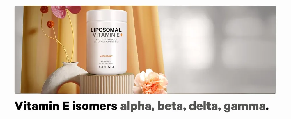 Codeage Liposomal Vitamin E Supplement All Vitamin E Tocopherols - Alpha Tocopherol Beta Gamma Delta - Liposomal for Bioavailability - Antioxidant Vitamin E Isomers - 3-Month Supply 90 Capsules - vitamin E isomers, vitamin E isomers supplement, isomers, isomer, isomers supplement vitamins