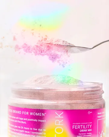 Pink Stork Postpartum Recovery Bundle: Postnatal Vitamins Labor & Delivery Essentials Lactation Support Green Tea for Energy & Metabolism Zinc B-Vitamins Postpartum Essentials Women-Owned - Fertility Drink Mix Dust as Spoon Lifted from jar