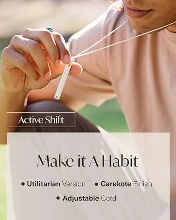 Komuso Active Shift Breathing Tool - Durable Necklace for Active Lifestyles - Calming Pendant for Habitual Breath Practice Meditation Anxiety and Stress Relief - Expert-Designed - Bright White - active shift