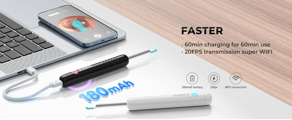 Ear Wax Removal Tool Camera - R1 Upgraded Anti-Fall Off Eartips Ear Cleaner with Camera Wireless Otoscope with 1080P HD Waterproof Ear Camera Earwax Removal Kit for iPhone Android Black - ear wax removal tool camera