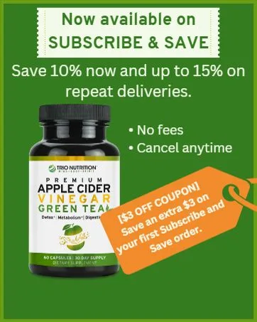 Trio Apple Cider Vinegar Capsules | Maximum Strength Immune Support Booster Formula | Raw & Fresh Natural Apple Cider Vinegar Pills for Cleanse | Detox Boost | Keto & Metabolism Support - ACV Green Tea Capsules Subscribe and Save with Coupon