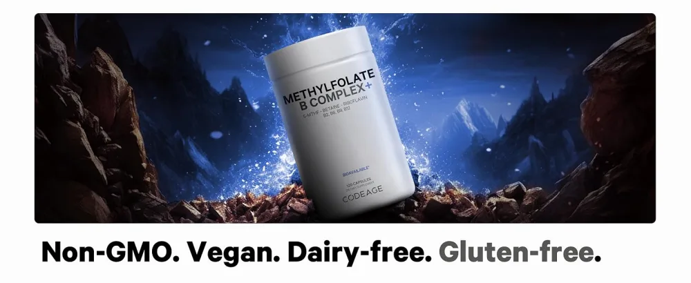 Codeage Methylfolate B Complex Supplements - 5 MTHF Methylcobalamin 1000mcg Methylated Vitamin B12 Riboflavin Betaine Vitamins B6 Methylation Cycle MTHFR - 2 Months - 120 Capsules - 5-mthf betaine, betaine supplement, methyl capsules, methyl, b complex vitamins, b vitamins formula