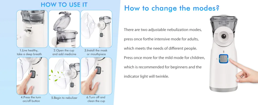 Portable Nebulizer VCBB Nebulizer Machine for Adults and Kids Ultrasonic Mesh Nebulizer of Cool Mist with Self-Cleaning Function for Breathing Problems Used at Home Office Travel - nebulizer