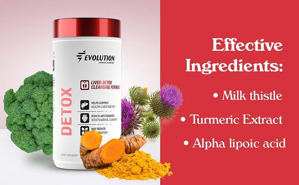 Evolution Advance Nutrition Liver Care Support Formula for Men and Women  Dietary Supplement Support for Liver Detox Boost Natural Cleansing and Reduce Inflammation (90 Capsules) - Detox Bottle with Thistle flower, Turmeric Root and Powder and brocoli