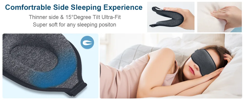 Sleep Mask for Women Men 100% Light Blocking Eye Mask Sleeping for Side Sleeper Luxury 3D Contoured Night Blindfold Breathable & Soft Eye Covers for Sleeping Travel Nap(Gray) - Side Sleeper Friendly: Ultra-thin sides,Pressure-free on temples for super comfortable side sleeping