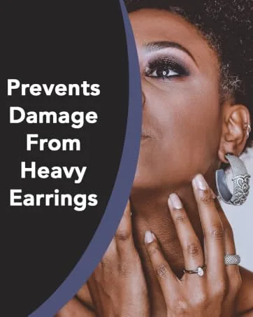 Lobe Miracle Plus - Clear Earring Support Patches & Antiseptic Wipes - Earring Backs for Droopy Ears - Ear Care Products for Torn or Stretched Ear Lobes (60 Patches & 30 Swabs) - Prevents Damage From Heavy Earrings model shown with large and wide silver hoop earrings