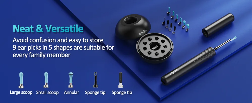 Ear Wax Removal Tool with Camera Ear Cleaner with 7 Pcs Ear Set and 10 Replacement Soft Ear Spoons 10 megapixels HD Ear Camera Earwax Removal with 6 LED Lights (Black) - ear wax removal