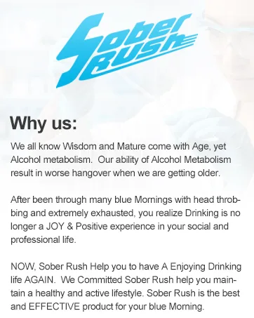 SOBER RUSH|Better Morning After Party Smart|Feel Better Cheers |Support Liver|NADH Patented Formula|Booster Break Down Toxin Hydration Products Cannot (6 Serbings/Box) - brand name