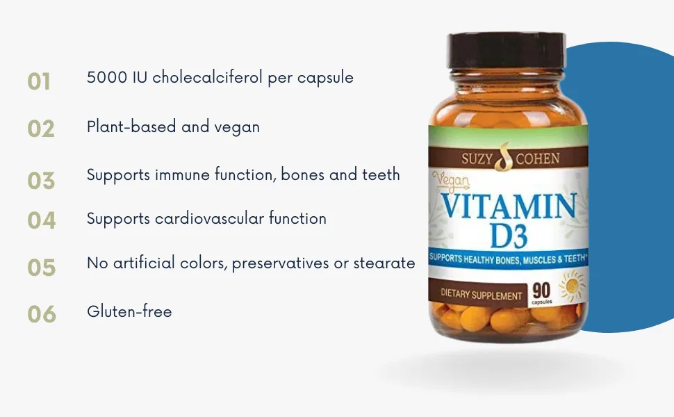 Script Essentials Vegan Vitamin D3 5 000 IU for Healthy Muscle Function Bone Health and Immune Support - Non-GMO Gluten Free and Kosher Certified - 90 Capsules - vitamin