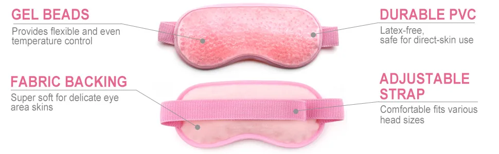 Gel Eye Mask Hot Cold Therapy for Puffy Eyes Dark Circles Migraines Headache Pain Relief Adjustable Strap Soft Fabric Reusable Soft Fabric Backing - ice face mask