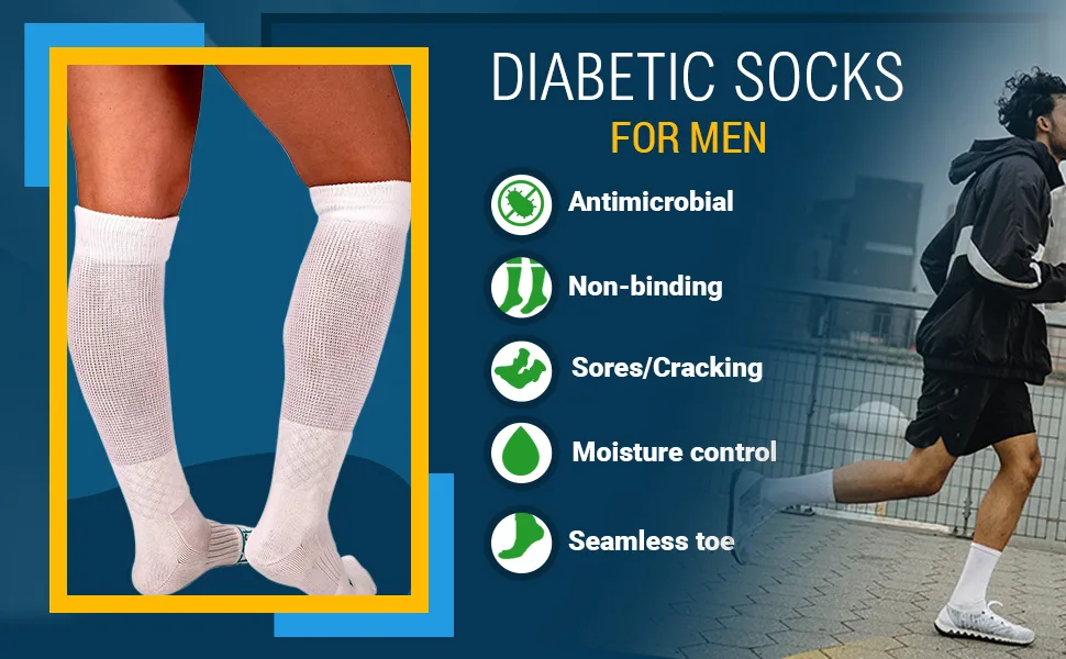 Nerve Spa Tall Diabetic Socks for Men - Extra Wide Performance Grade Breathable Thin Loose Fitting Socks for Diabetics Knee High (Large 2 Pairs)   - banner-two