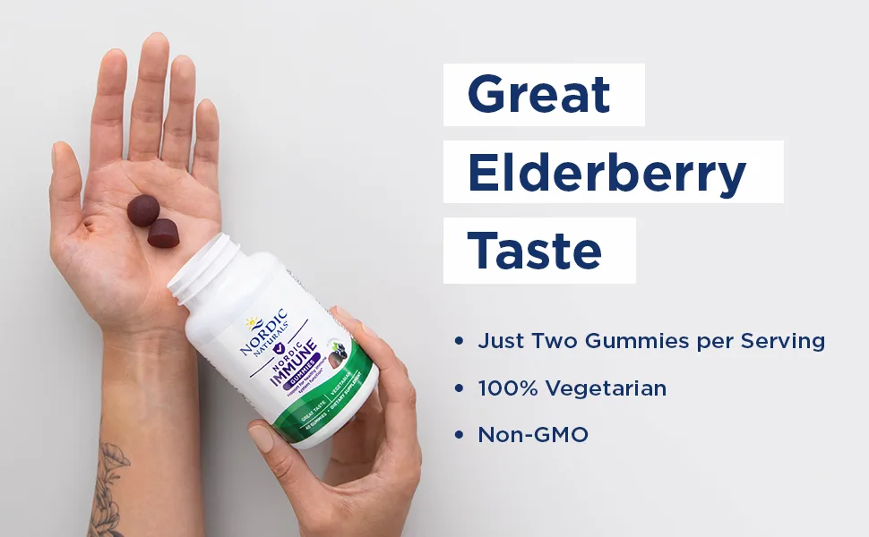 Nordic Naturals Immune Gummies Elderberry 40 Immune Support Gummies Chewable Vitamins for Daily Immune Support Non-GMO Vegetarian 20 Servings - image