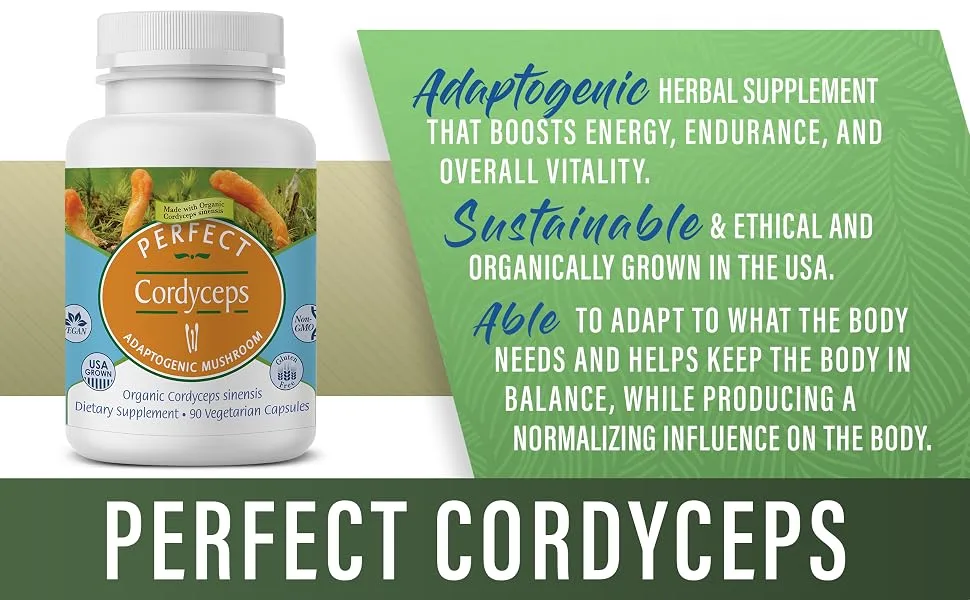 Perfect Supplements  Perfect Cordyceps  90 Vegetable Capsules  Organic Adaptogenic Herbal Supplement  Increases Energy Endurance & Strength - product information 5