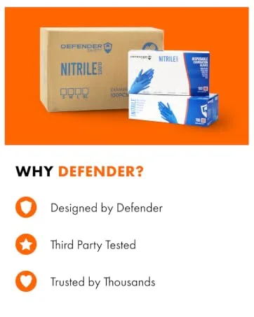 Defender Safety - Nitrile Examination Gloves Medical Grade Chemo-rated Powder Free (Blue) (Click for Sizes & Quantity) Large Box (100 Gloves) - Why Defneder Nitrile