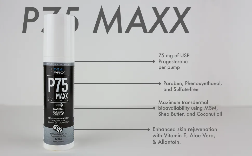 BIOLABS PRO Natural P75 Maxx with Retinol Cosmetic Cream - 7000MG Progesterone per Bottle - 7.5% - Three Month Supply (Unscented - 3.6oz) - PROGESTERONE