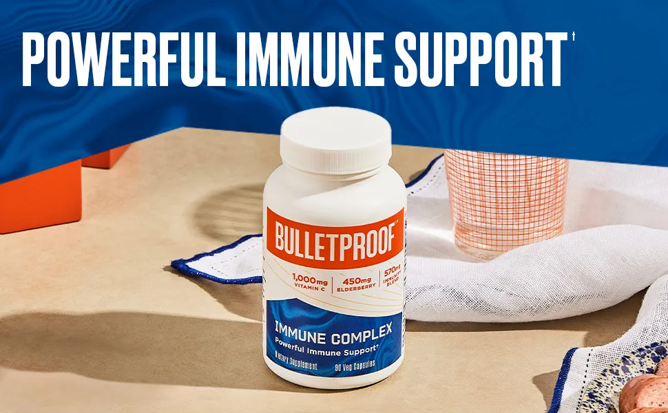 Bulletproof Immune Complex 90 Capsules Powerful 1000mg Vitamin C 570mg Herbal Blend 450mg Elderberry Antioxidant Supplement - Powerful immune support