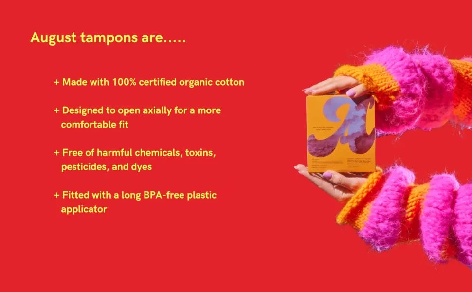 August Organic Tampons Super Absorbency BPA Free Long Applicators Toxin Free Fragrance Free Hypoallergenic 96 Tampons  - A+ info tampons