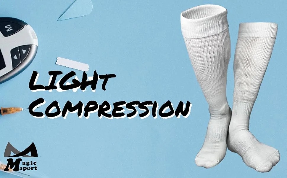 M Magic Sport Light Compression Diabetic Crew Socks Unisex Loose Fitting Seamless Non-Binding Cushion Medium White - M Magic Sport_ Diabetic Socks_Light Compression Diabetic Knee High Socks_JG-973974_Non Binding
