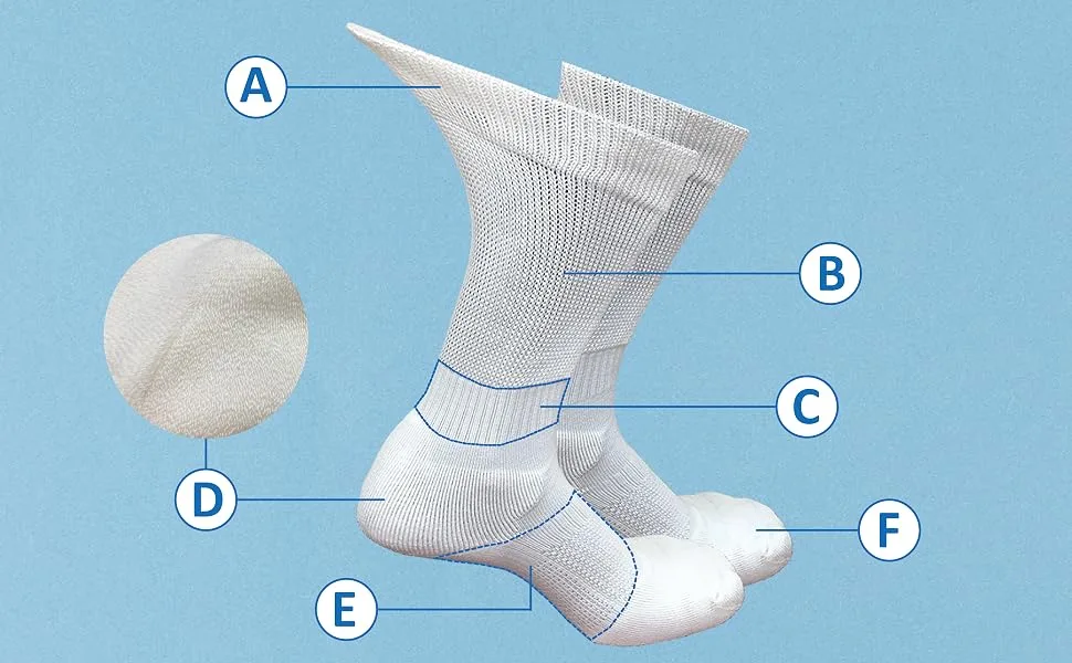 M Magic Sport Light Compression Diabetic Crew Socks Unisex Loose Fitting Seamless Non-Binding Cushion Medium White - M Magic Sport_ Diabetic Socks_Light Compression Diabetic Knee High Socks_JG-973974_Cushion