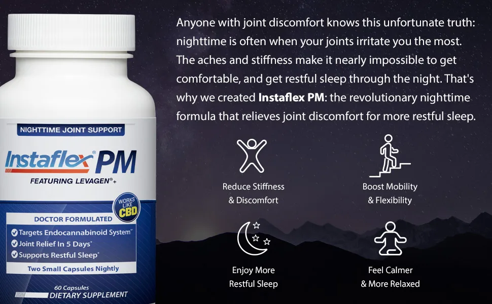 Instaflex PM Nighttime Joint Support with Levagen Tamaflex GABA Ashwagandha Passionflower Extract - 60 Capules - Instaflex Pm night time joint support benefits ingredients