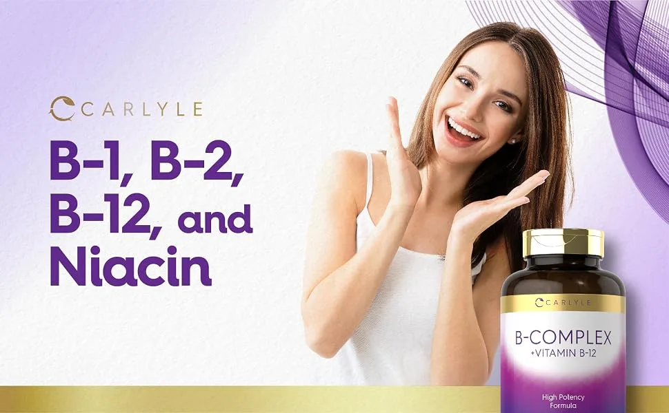 Carlyle B Complex Vitamin with B12 | 300 Tablets | High Potency Formula | Vegetarian and Non-GMO Supplement - Vitamin B