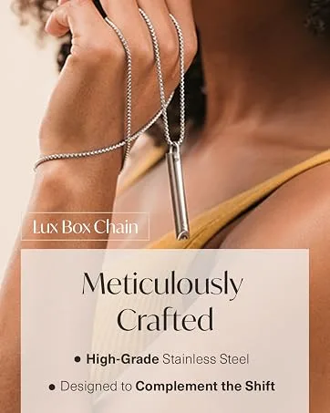 KOMUSO Shift breathing necklace | Quit Smoking and Vaping | Smoking Aid to Quit Unhealthy Habits Black - lux box chain