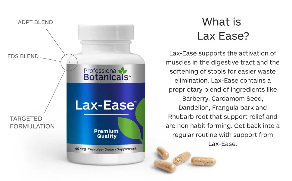 Professional Botanicals Lax Ease - Vegan Natural Laxative and Stool Softener - 60 Vegetarian Capsules - Lax Ease Natural laxative stool softener by professional botanicals