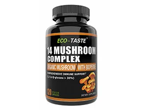ECO-TASTE 14 Mushrooms Supplement with Black Pepper for Absorption Enhancer  120 Veggie Capsules - mushroom complex capsule