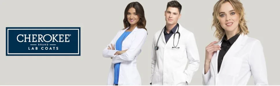 Cherokee Professionals with Certainty Women Scrubs Lab Coats 30 3/4 Sleeve 1470A X-Large White - Cherokee Lab Coats Banner
