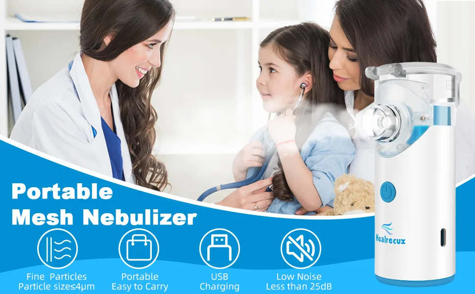Healrecux Portable Nebulizer Mesh Nebulizer for Adults and Kids of Cool Mist with Two Modes - Portable Nebulizer