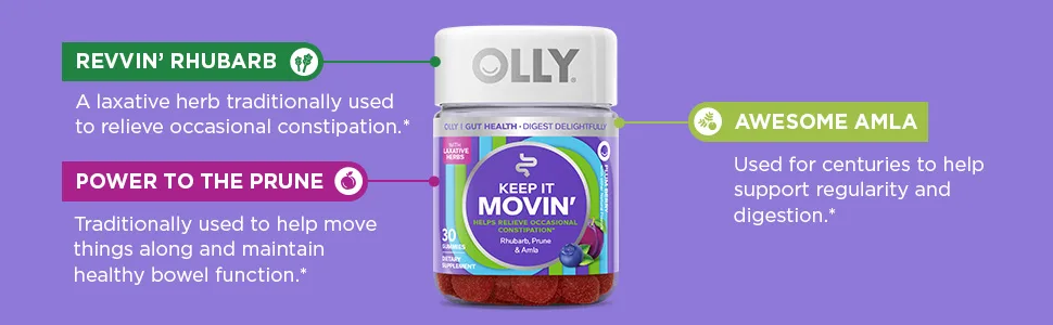 OLLY Keep it Moving Constipation Relief Rhubarb Prunes Amla - Plum Berry Flavor - 30ct - image