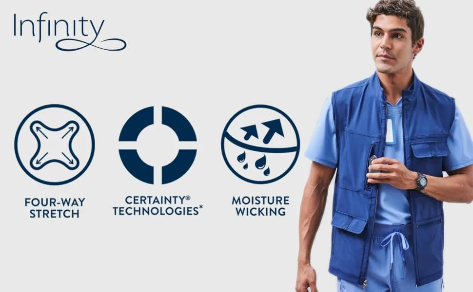 Cherokee Infinity Men Scrubs Top Tuckable V-Neck CK910A Large Pewter - Infinity Icon Module Men