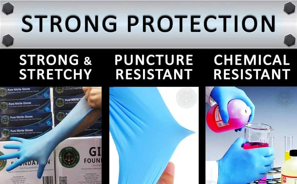 Gini Foundation Nitrile Protective Gloves Medium - Gini nitrile gloves: strong protection, stretchy, puncture resistant, chemo resistant, high grade