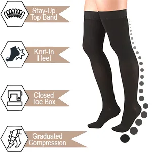 Truform 20-30 Mmhg Compression Stockings for Men & Women Thigh High Length Dot Top Closed Toe - Beige - Medium - 1 Pair - product information 4