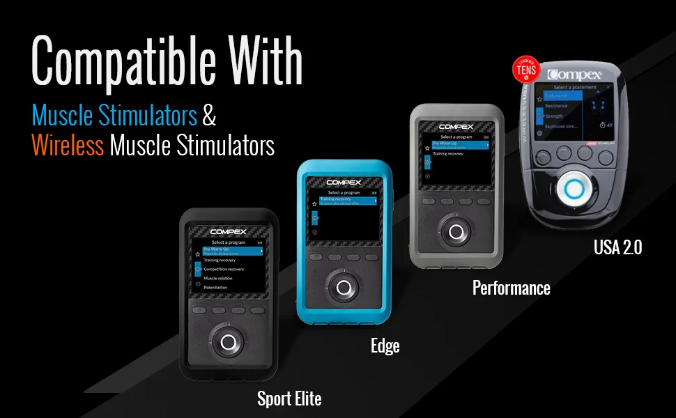 Compex Easy Snap Electrodes 2 x 4 Inch for Edge, Performance, Sport Elite, Wireless Muscle Stimulators - 5 Pack (10 Electrodes) - Black - Compex Easy Snap Electrodes 2in x 2in  Wireless Muscle Stimulators