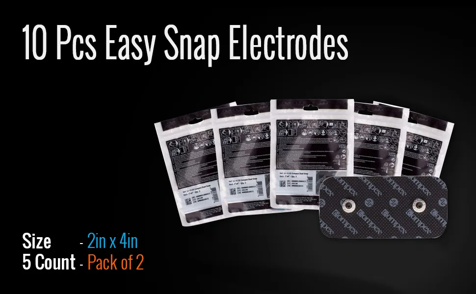 Compex Easy Snap Electrodes 2 x 4 Inch for Edge, Performance, Sport Elite, Wireless Muscle Stimulators - 5 Pack (10 Electrodes) - Black - Wireless