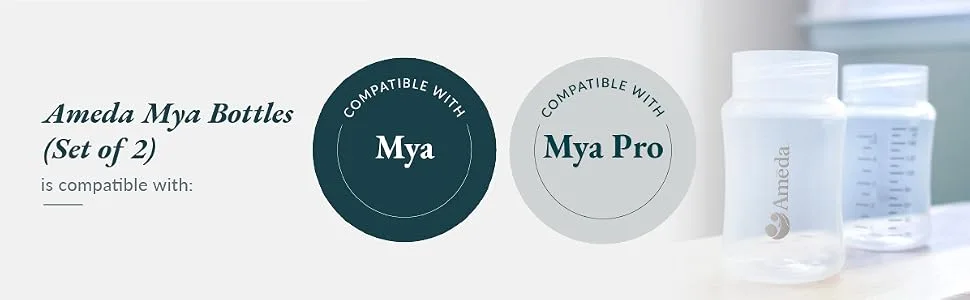 Ameda MYA Breast Pump Parts Replacement Bottles Essential Bottle for Newborns Caps Sold Separately (2 Count) Bottles ONLY - Ameda Mya Bottles - Compatibility