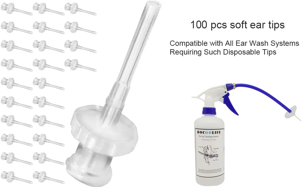 BOCOOLIFE Earwax Removal Tips - 100 Pack Ear Washer Disposable Tips Replacement Ear Washer Tips Compatible with All Ear Wash Systems Requiring Such Disposable Tips 100 Tips - 100 PCS TIPS