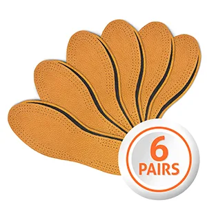 Leather Carbon Set 6 Pair Pack Leather Shoe Insoles for Men and Women with Activated Carbon Underlayer | Replacement Inserts | Kaps (44 EUR / 11 US Men) - sizes