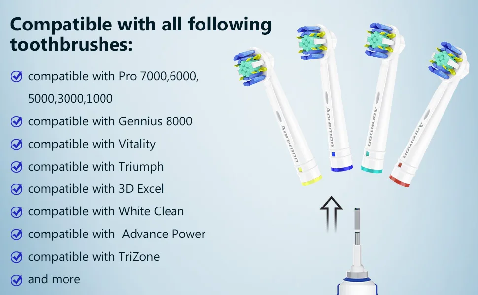 Aoremon Replacement Brush Heads for Oral b Braun Floss Action Pro 7000 Pro 1000 Pro 3000 Pro 5000 Vitality Toothbrush Models 12Pack - oral b brush heads