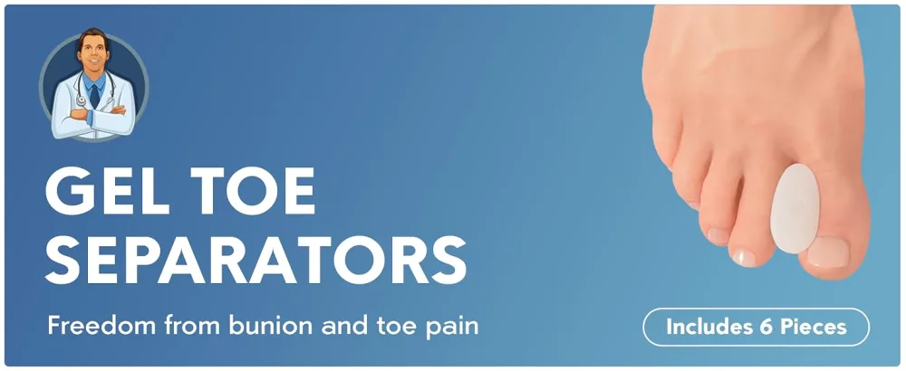 Dr. Frederick s Original Gel Toe Separators - 6 Pcs - Gel Toe Spacers - Temporary Bunion Corrector - Gel Orthotic for Bunion - Overlapping Toe Pain - Medium Medium (6 Count) - gel toe separators